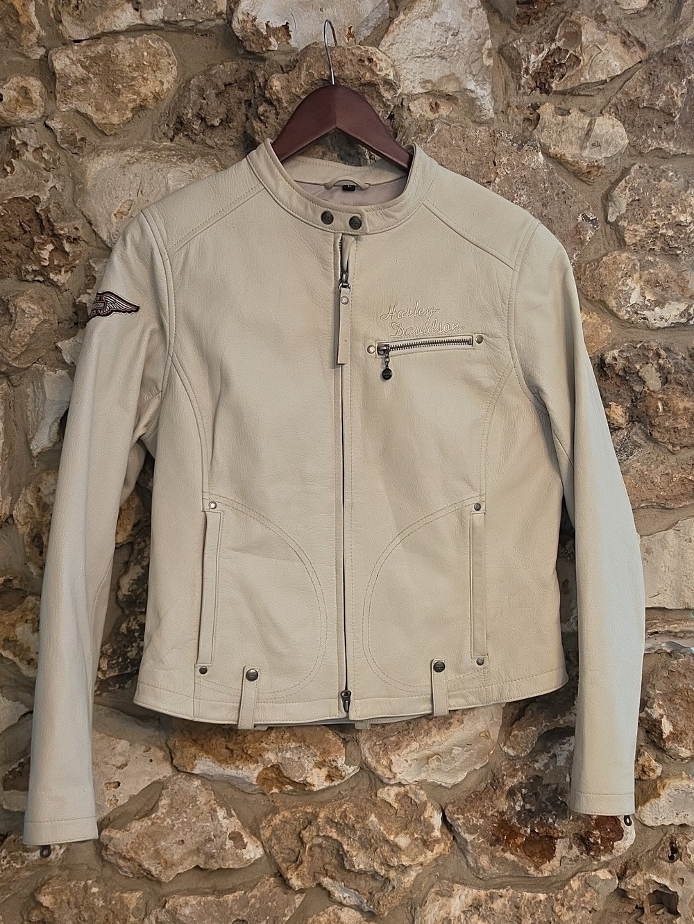 Harley-Davidson Women's Light Cream Leather Biker Jacket